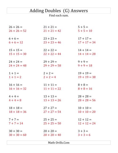 The Adding Doubles (Large Numbers) (G) Math Worksheet Page 2