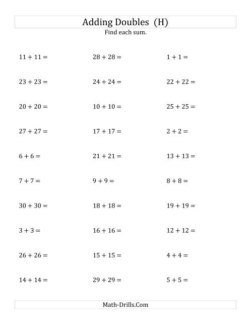 The Adding Doubles (Large Numbers) (H) Math Worksheet