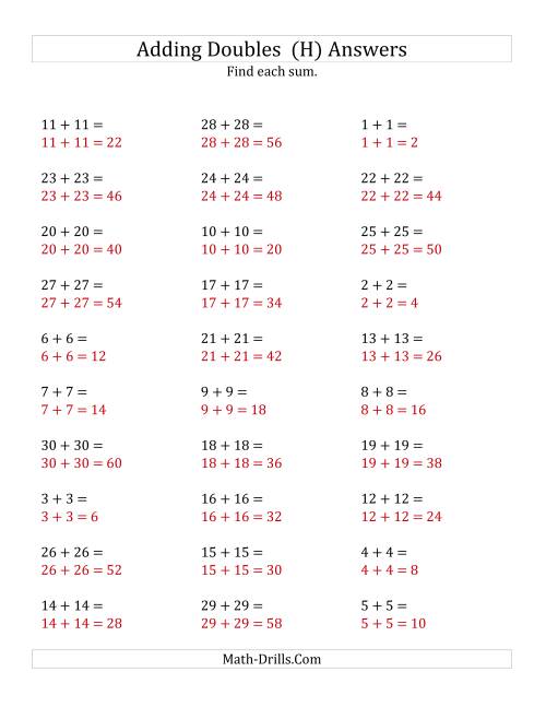 The Adding Doubles (Large Numbers) (H) Math Worksheet Page 2