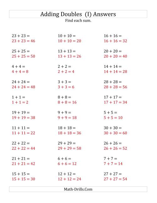 The Adding Doubles (Large Numbers) (I) Math Worksheet Page 2