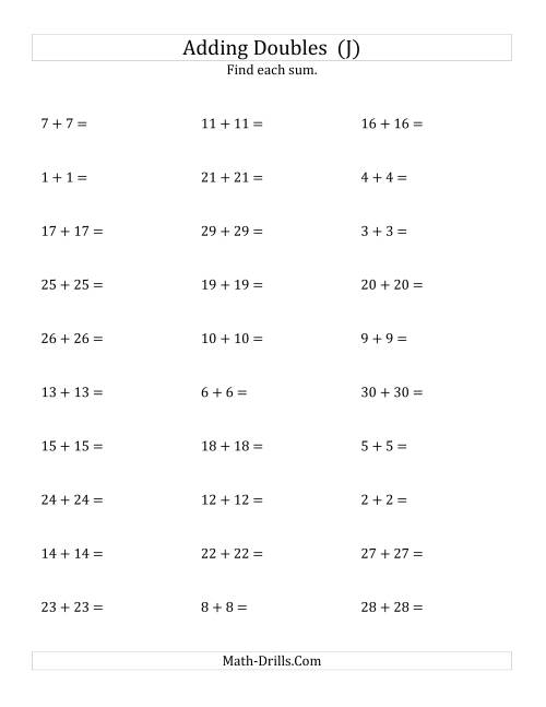 The Adding Doubles (Large Numbers) (J) Math Worksheet