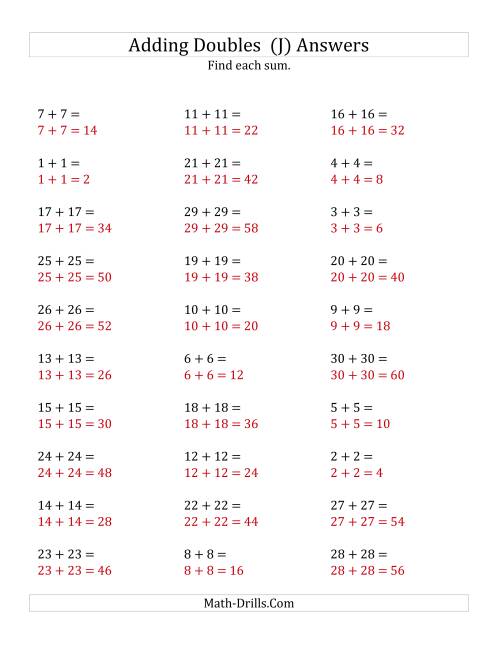 The Adding Doubles (Large Numbers) (J) Math Worksheet Page 2