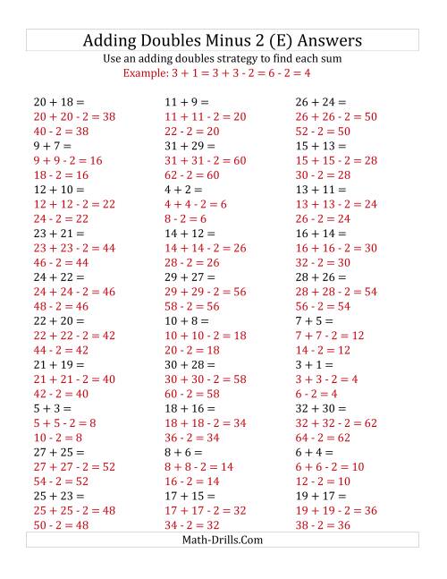 The Adding Doubles Minus 2 (Large Numbers) (E) Math Worksheet Page 2