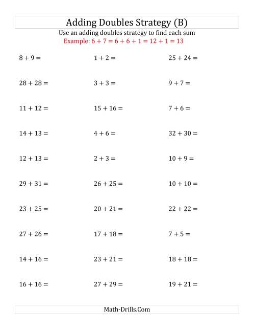 The Adding Doubles Mixed Variations (Large Numbers) (B) Math Worksheet