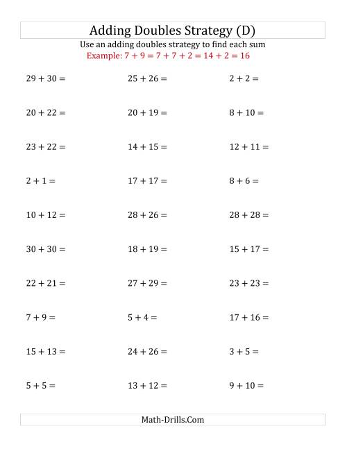 The Adding Doubles Mixed Variations (Large Numbers) (D) Math Worksheet