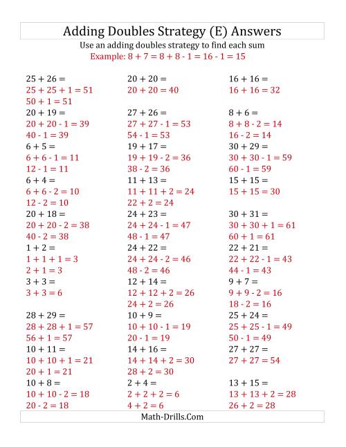 The Adding Doubles Mixed Variations (Large Numbers) (E) Math Worksheet Page 2