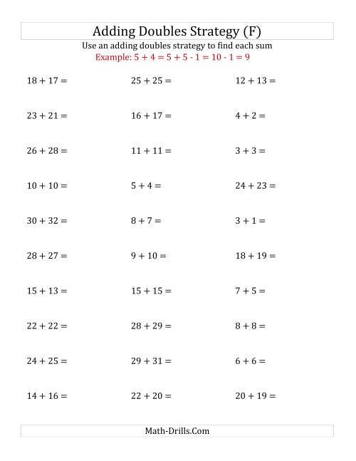 The Adding Doubles Mixed Variations (Large Numbers) (F) Math Worksheet
