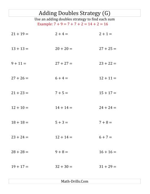 The Adding Doubles Mixed Variations (Large Numbers) (G) Math Worksheet