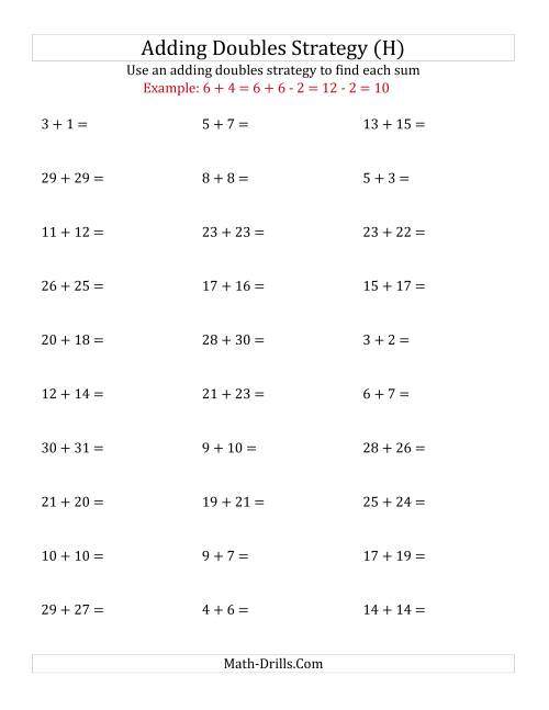 The Adding Doubles Mixed Variations (Large Numbers) (H) Math Worksheet