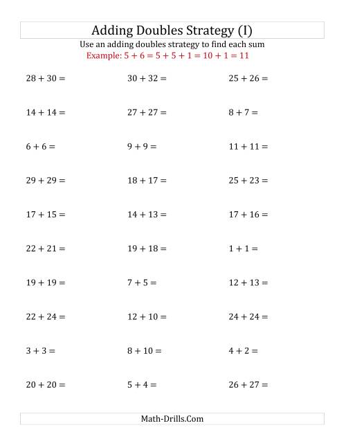 The Adding Doubles Mixed Variations (Large Numbers) (I) Math Worksheet
