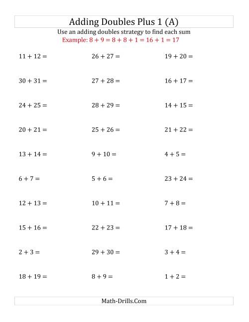The Adding Doubles Plus 1 (Large Numbers) (A) Math Worksheet
