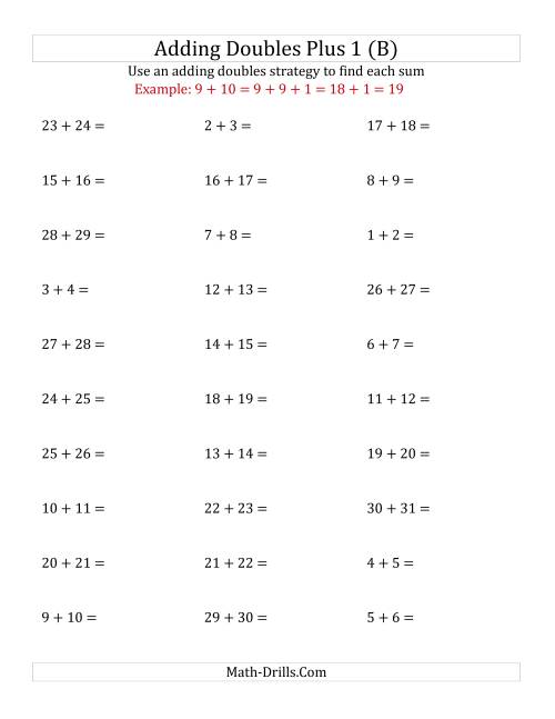 The Adding Doubles Plus 1 (Large Numbers) (B) Math Worksheet