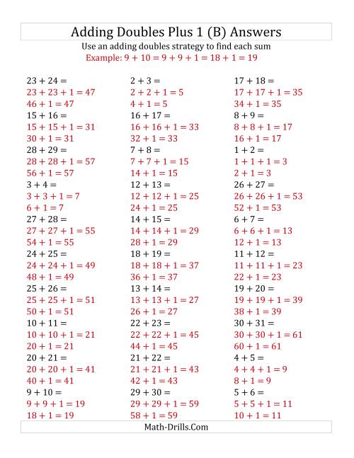 The Adding Doubles Plus 1 (Large Numbers) (B) Math Worksheet Page 2