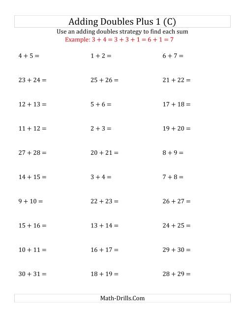 The Adding Doubles Plus 1 (Large Numbers) (C) Math Worksheet