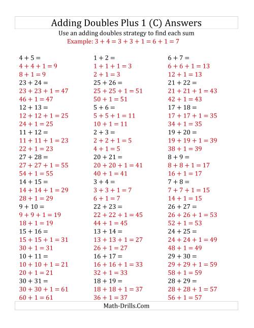 The Adding Doubles Plus 1 (Large Numbers) (C) Math Worksheet Page 2