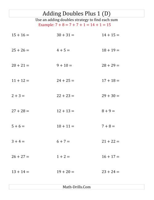 The Adding Doubles Plus 1 (Large Numbers) (D) Math Worksheet
