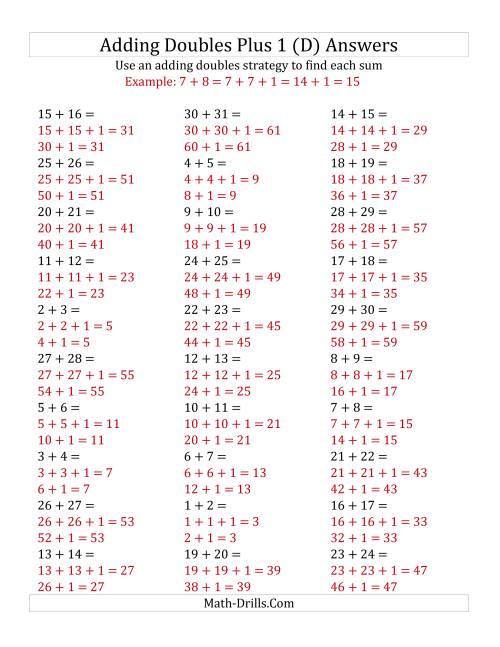 The Adding Doubles Plus 1 (Large Numbers) (D) Math Worksheet Page 2