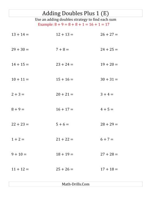 The Adding Doubles Plus 1 (Large Numbers) (E) Math Worksheet