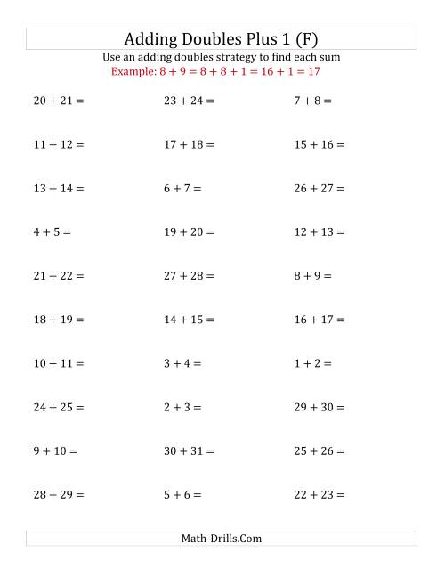 The Adding Doubles Plus 1 (Large Numbers) (F) Math Worksheet