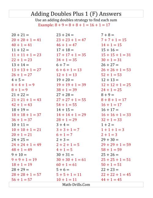 The Adding Doubles Plus 1 (Large Numbers) (F) Math Worksheet Page 2