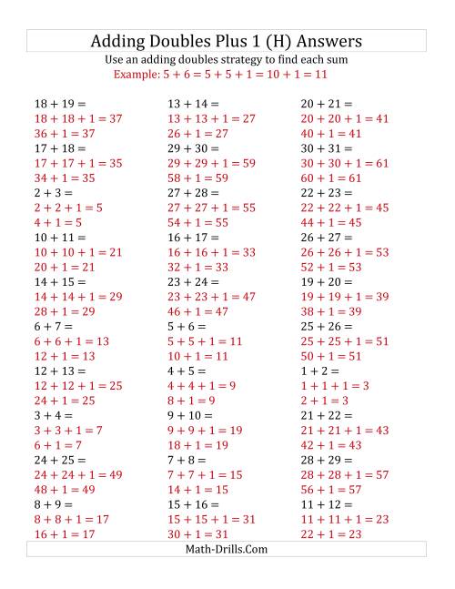 The Adding Doubles Plus 1 (Large Numbers) (H) Math Worksheet Page 2