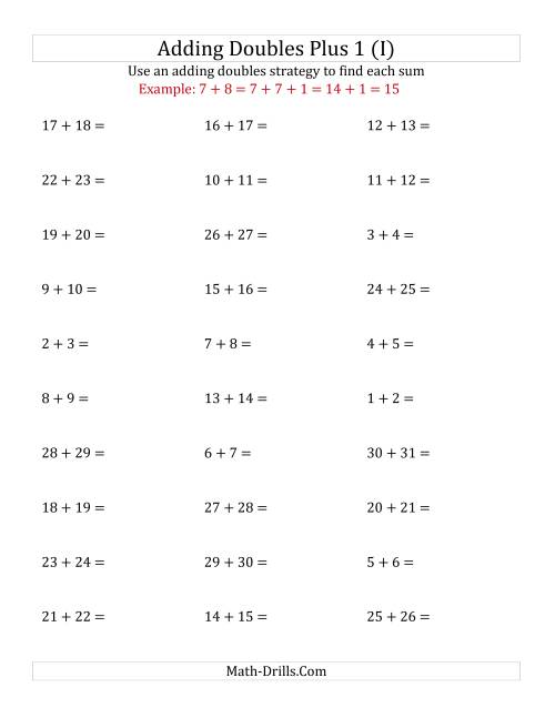 The Adding Doubles Plus 1 (Large Numbers) (I) Math Worksheet