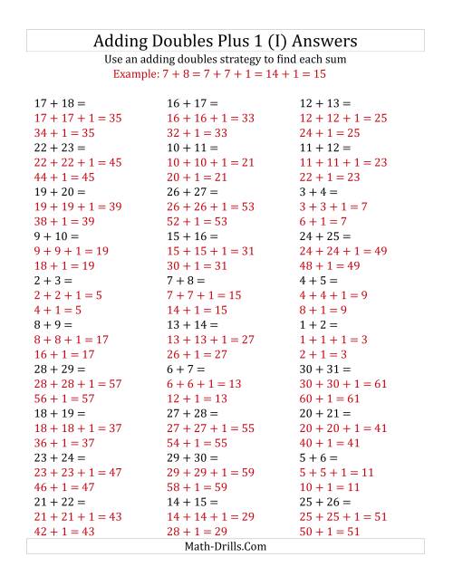 The Adding Doubles Plus 1 (Large Numbers) (I) Math Worksheet Page 2