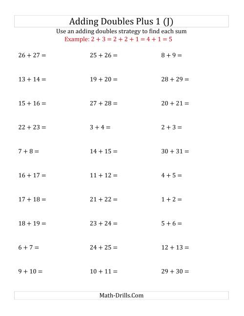 The Adding Doubles Plus 1 (Large Numbers) (J) Math Worksheet