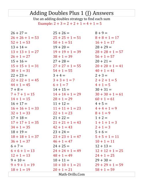 The Adding Doubles Plus 1 (Large Numbers) (J) Math Worksheet Page 2