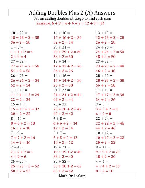 The Adding Doubles Plus 2 (Large Numbers) (A) Math Worksheet Page 2