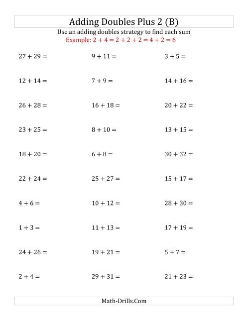 The Adding Doubles Plus 2 (Large Numbers) (B) Math Worksheet
