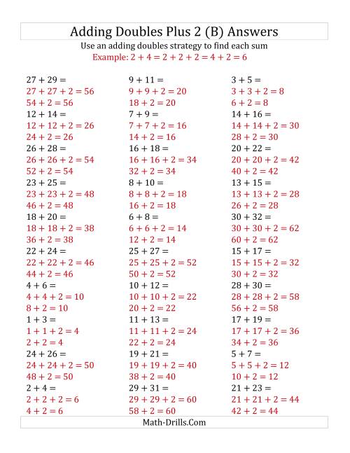 The Adding Doubles Plus 2 (Large Numbers) (B) Math Worksheet Page 2