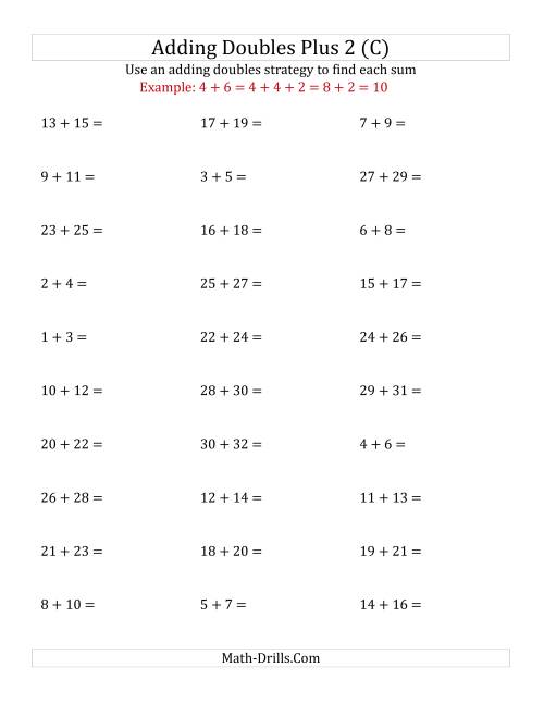 The Adding Doubles Plus 2 (Large Numbers) (C) Math Worksheet