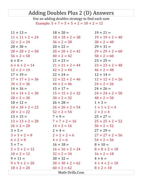 The Adding Doubles Plus 2 (Large Numbers) (D) Math Worksheet Page 2