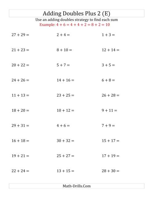 The Adding Doubles Plus 2 (Large Numbers) (E) Math Worksheet