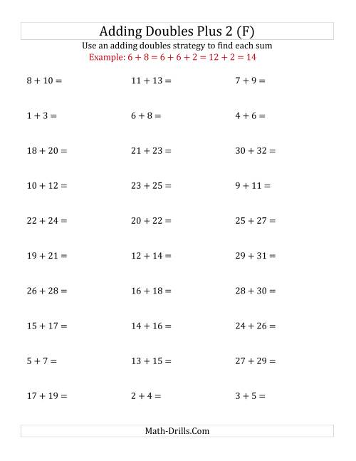 The Adding Doubles Plus 2 (Large Numbers) (F) Math Worksheet