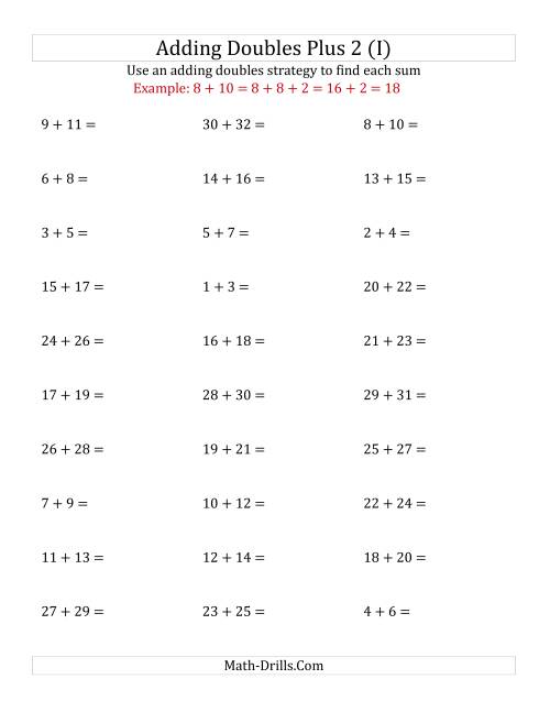 The Adding Doubles Plus 2 (Large Numbers) (I) Math Worksheet