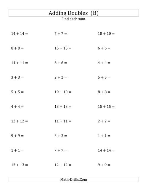 The Adding Doubles (Medium Numbers) (B) Math Worksheet