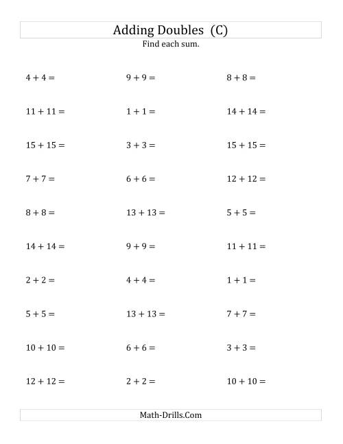 The Adding Doubles (Medium Numbers) (C) Math Worksheet