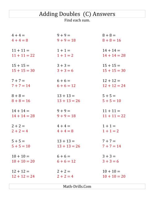 The Adding Doubles (Medium Numbers) (C) Math Worksheet Page 2