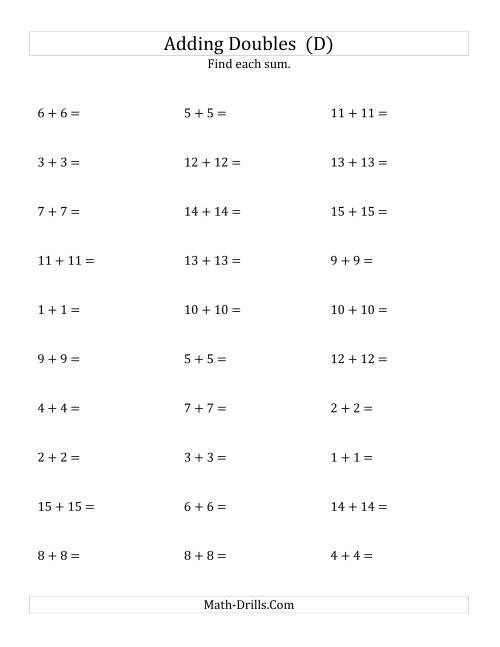 The Adding Doubles (Medium Numbers) (D) Math Worksheet