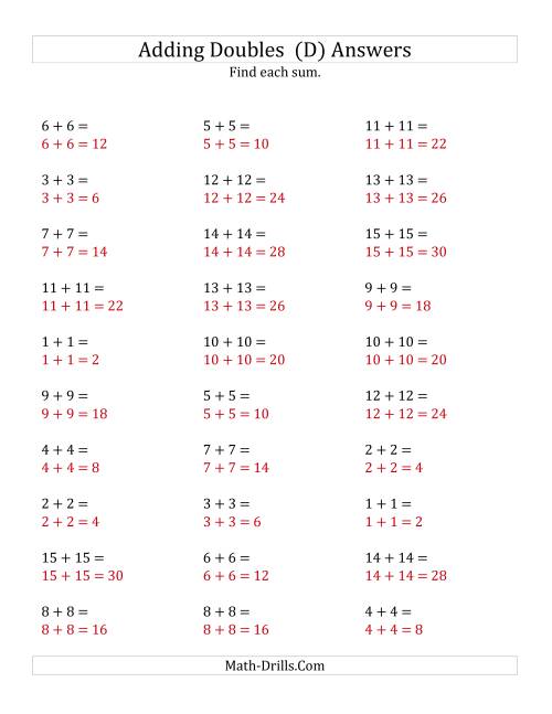The Adding Doubles (Medium Numbers) (D) Math Worksheet Page 2