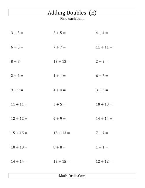 The Adding Doubles (Medium Numbers) (E) Math Worksheet