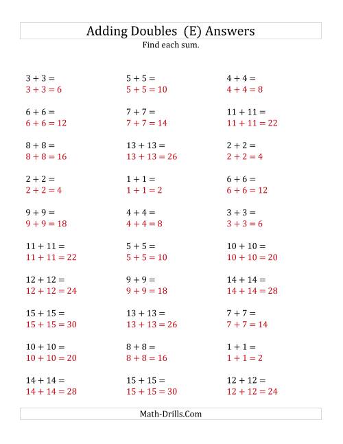 The Adding Doubles (Medium Numbers) (E) Math Worksheet Page 2