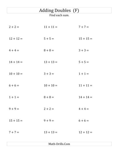 The Adding Doubles (Medium Numbers) (F) Math Worksheet