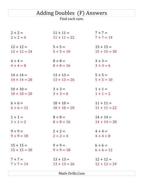 The Adding Doubles (Medium Numbers) (F) Math Worksheet Page 2