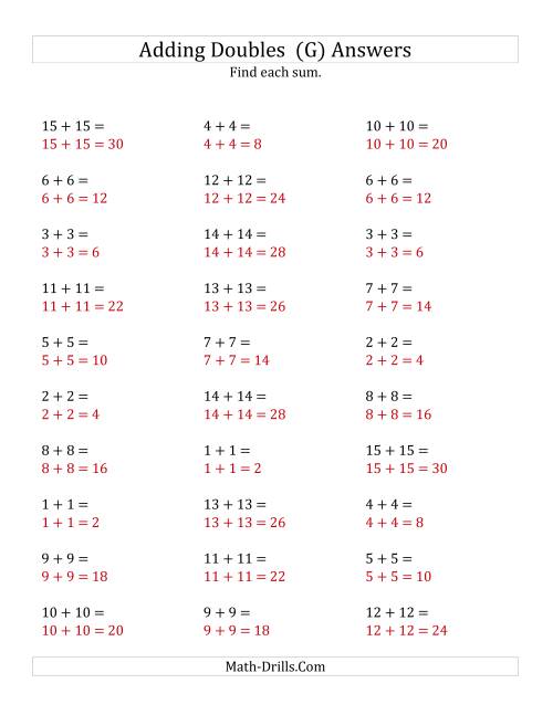 The Adding Doubles (Medium Numbers) (G) Math Worksheet Page 2