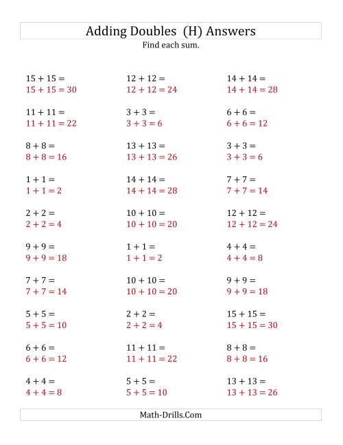 The Adding Doubles (Medium Numbers) (H) Math Worksheet Page 2
