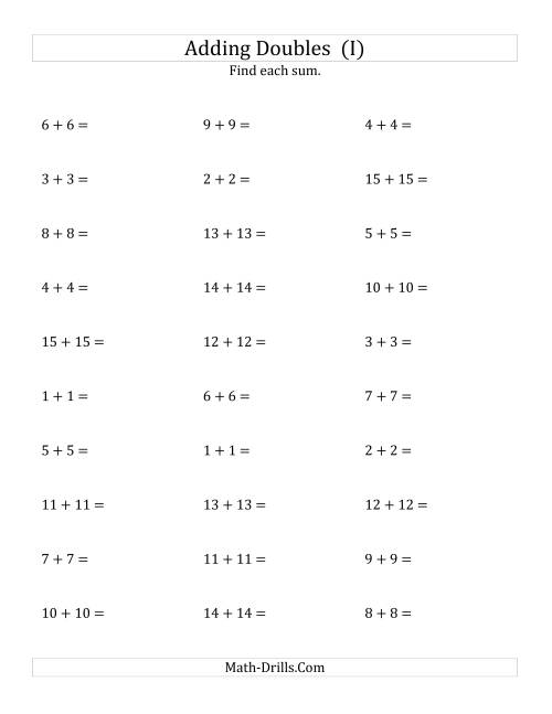 The Adding Doubles (Medium Numbers) (I) Math Worksheet