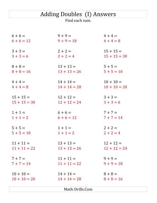 The Adding Doubles (Medium Numbers) (I) Math Worksheet Page 2